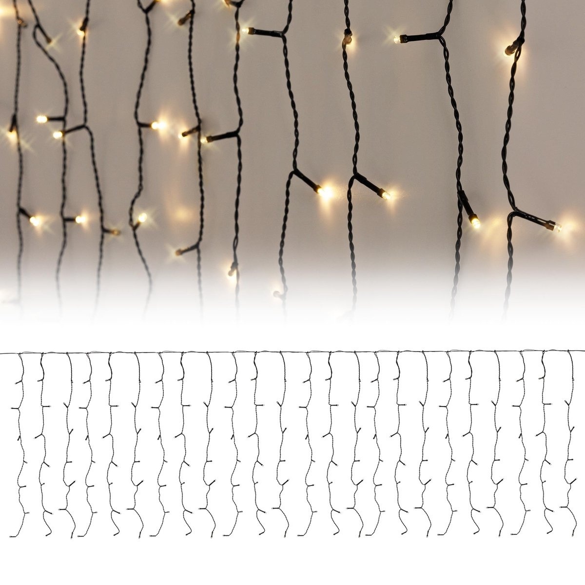 Guirlande rideau de lumière - 189 LED - 200 x 70 cm - 5 m de câble