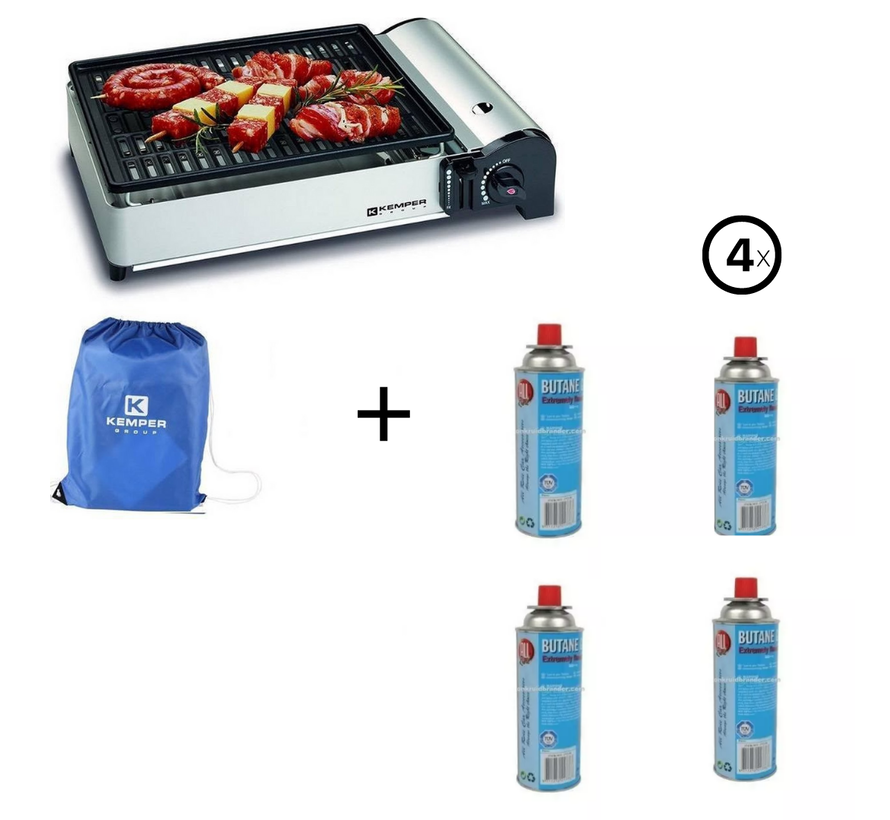 Barbecue de table - Kemper - Réchaud de camping + Inclus : 4 bouteilles de gaz