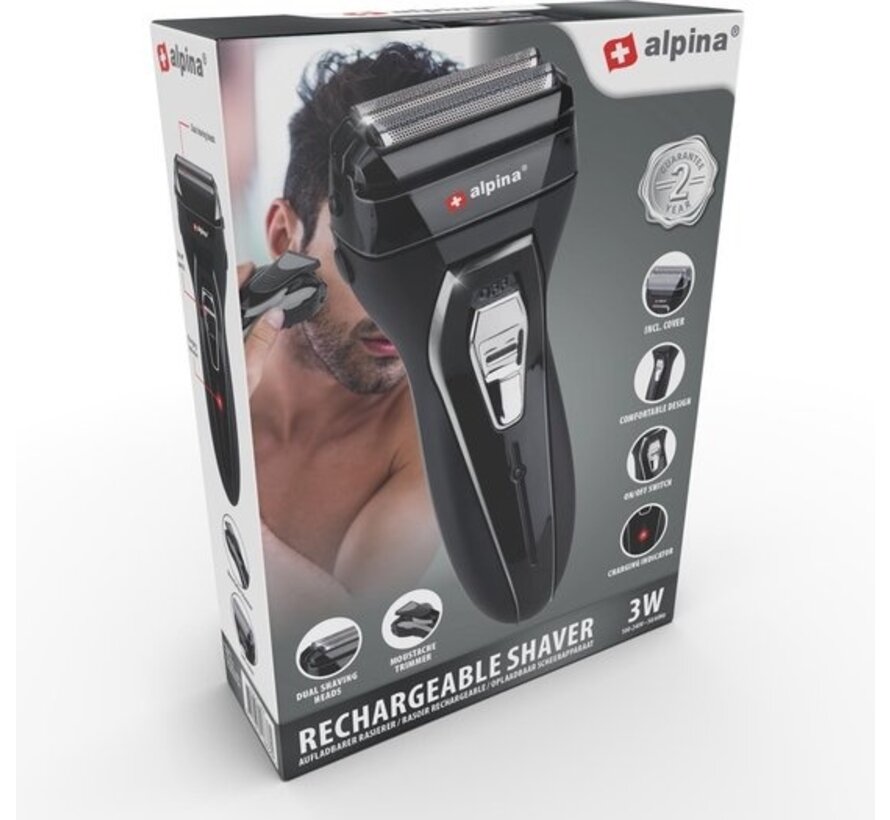 alpina Shaver - Rasoir Homme - Double Lames - Tondeuse Pop Up - Rechargeable