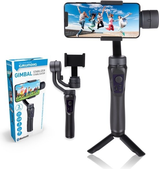 Stabilisateur - Grundig - Stabilisateur pour Smartphone - 3-Assig - Rotation à 360° - Autonomie 4 heures - Bluetooth