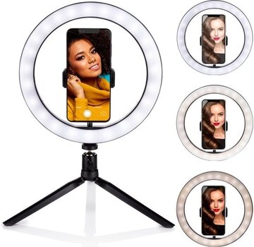 Grundig Grundig Selfie Ring Lamp on Tripod - Ring Light - pour Smartphone - Social Media et Vlogs - LED - Flexible - 25 cm