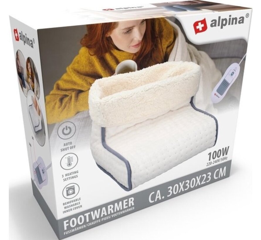 Chauffe-pieds électrique - alpina - Housse intérieure lavable - Protection contre la surchauffe - 3 niveaux - Blanc