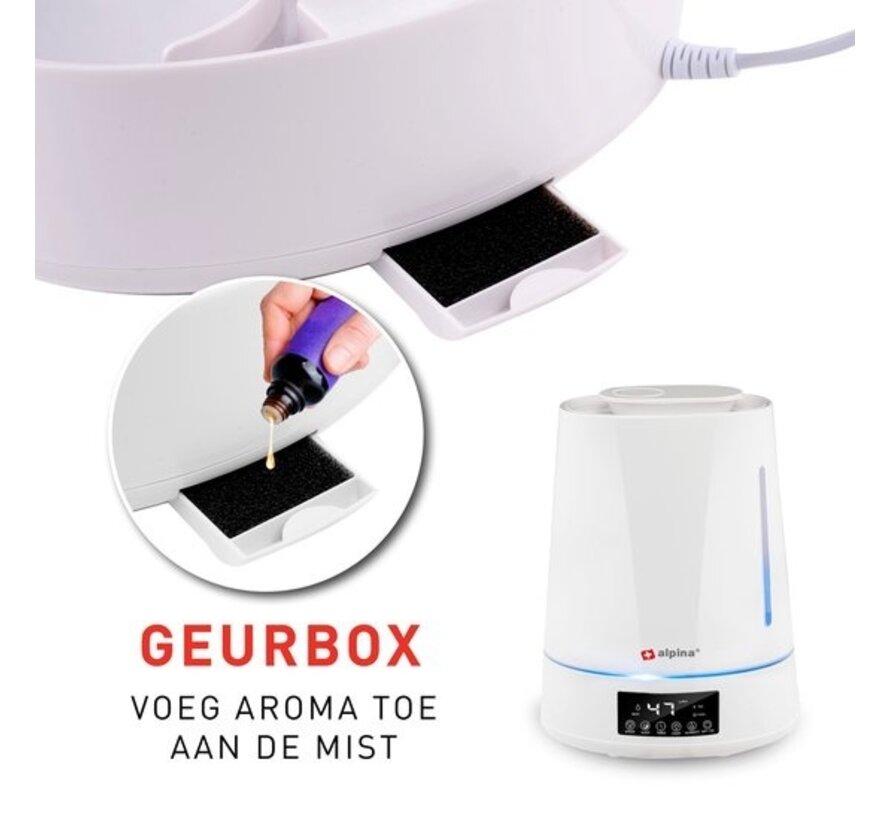 alpina Humidifier 4L - Humidificateur - Diffuseur d'arômes avec minuterie - Télécommande - Blanc