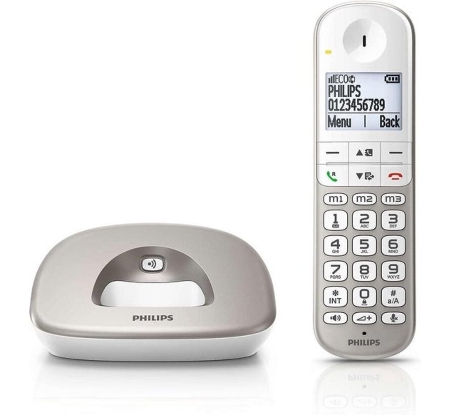 Philips XL4901S - Téléphone DECT - Téléphone sans fil pour personnes âgées avec 1 combiné - Grandes touches, augmentation du volume et compatibilité avec les aides auditives - Blanc