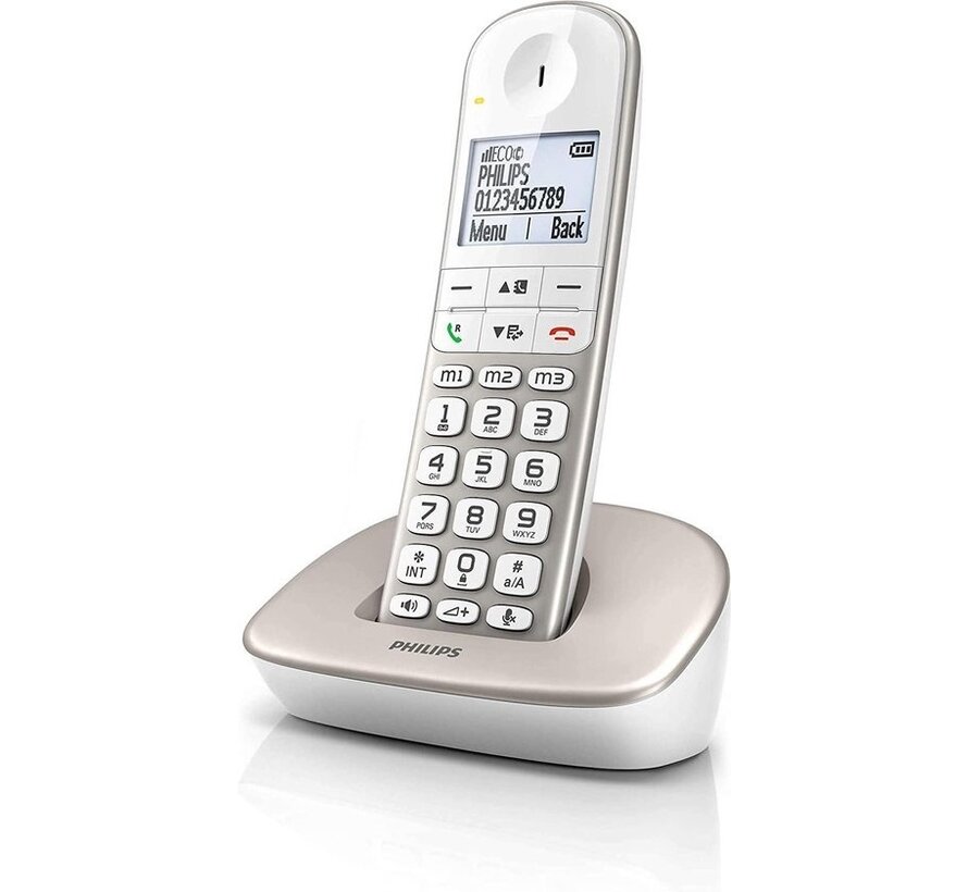 Philips XL4901S - Téléphone DECT - Téléphone sans fil pour personnes âgées avec 1 combiné - Grandes touches, augmentation du volume et compatibilité avec les aides auditives - Blanc