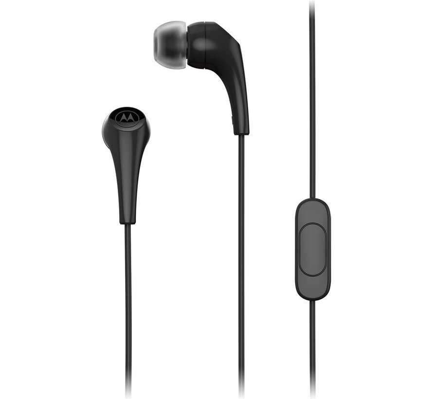 Écouteurs intra-auriculaires Motorola Sound - 2-S - Noir - Isolation phonique - Port confortable et léger - Écouteurs avec fil - Microphone en ligne - Appels mains libres