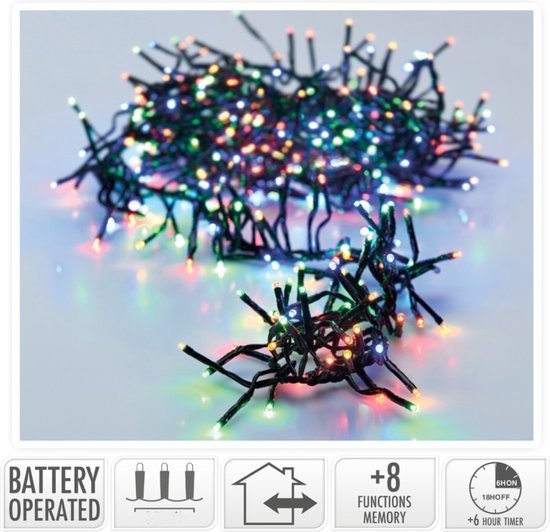 Cluster lumineux 192 led - Lumières de Noël - 1.4m - multicolore - Batterie - Fonctions lumineuses - Mémoire - Minuterie