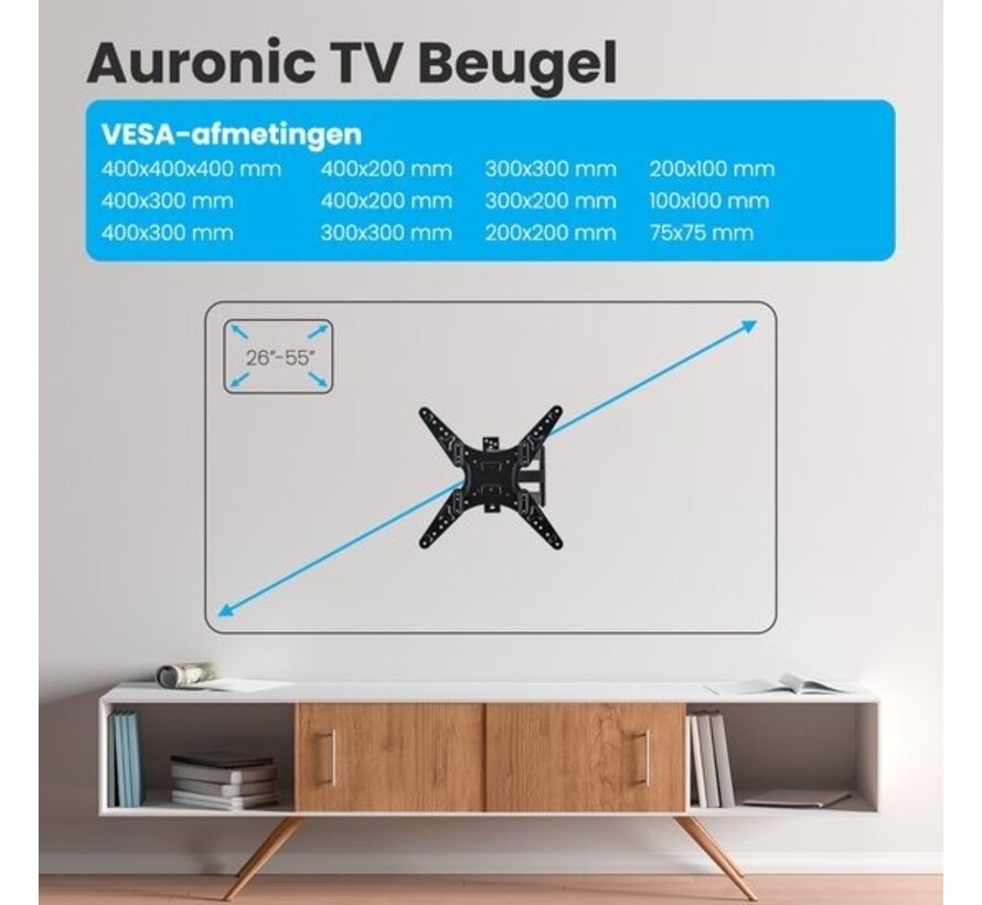 Support TV - Auronic - Rotatif et inclinable - 26 à 55 pouces - jusqu'à 30 KG - Noir