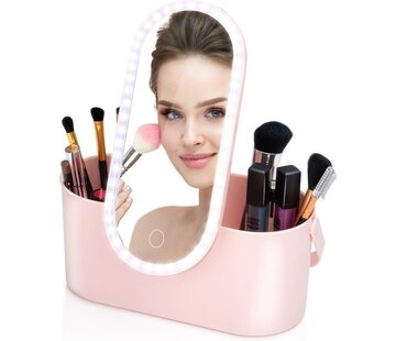 Touch Of Beauty Touch Of Beauty Make Up Organiser avec miroir LED - Travel Beautycase - 24.1 x 10.4 x 11.7CM - Lumière LED ajustable - Câble de chargement USB inclus - Plastique - Rose