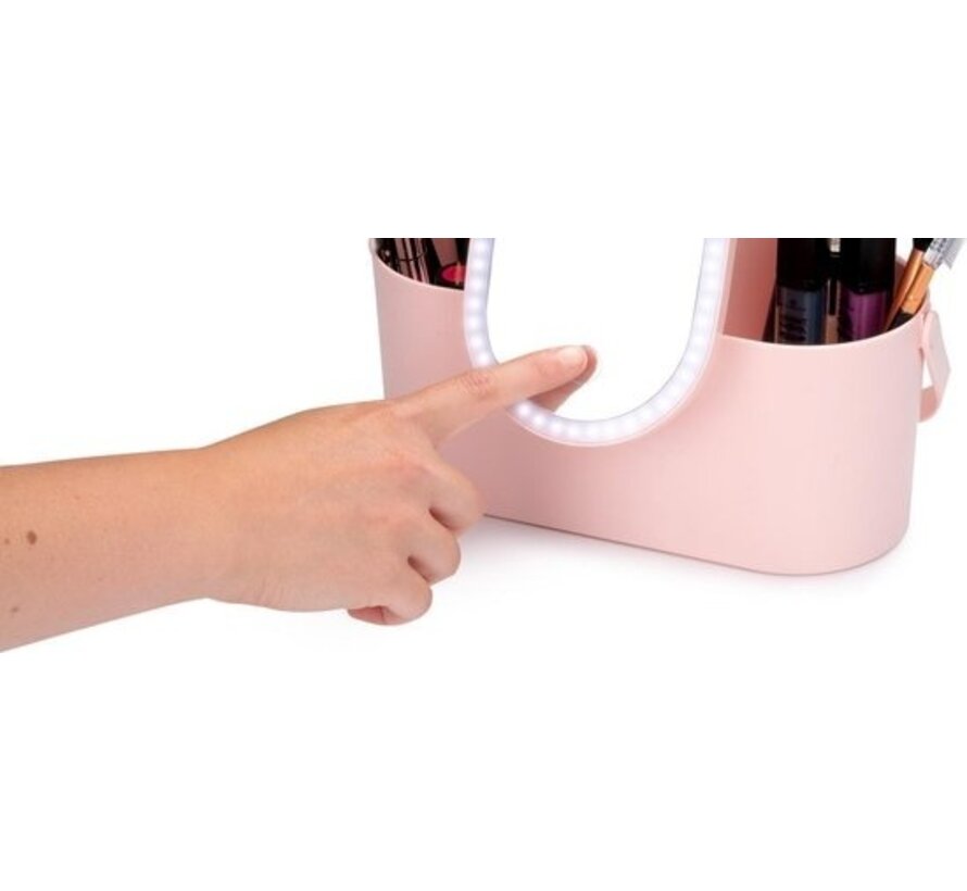 Touch Of Beauty Make Up Organiser avec miroir LED - Travel Beautycase - 24.1 x 10.4 x 11.7CM - Lumière LED ajustable - Câble de chargement USB inclus - Plastique - Rose