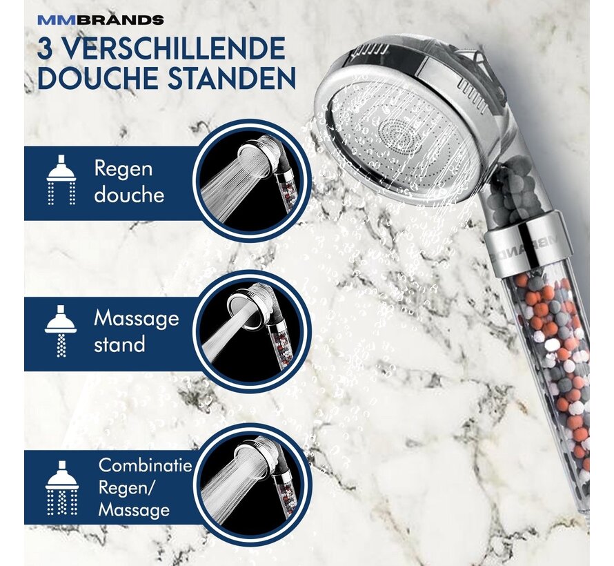 MM Brands Tête de douche ionique - Tête de douche à économie d'eau - Douchette à main haute pression avec filtre - Douche de pluie