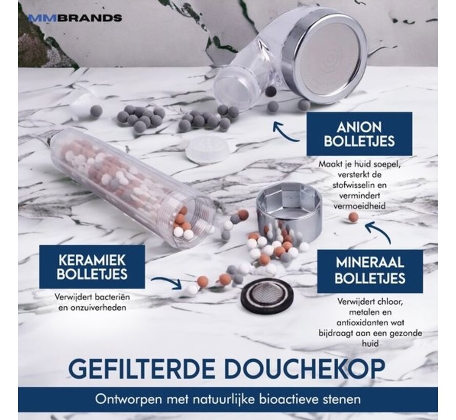 MM Brands Tête de douche ionique - Tête de douche à économie d'eau - Douchette à main haute pression avec filtre - Douche de pluie