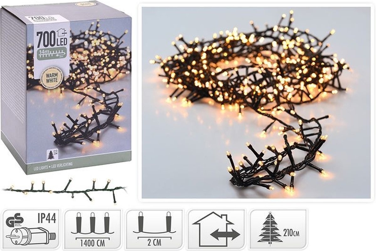 Guirlande de Noël de 14 mètres - Nampook - Éclairage de sapin de Noël - Lumière blanc chaud - 700 LED pour usage l%27intérieur et l%27extérieur