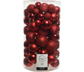 Decoris Set de boules de Noël Decoris 100pcs plastique rouge