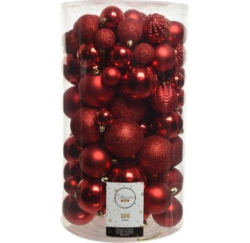 Decoris Set de boules de Noël Decoris 100pcs plastique rouge