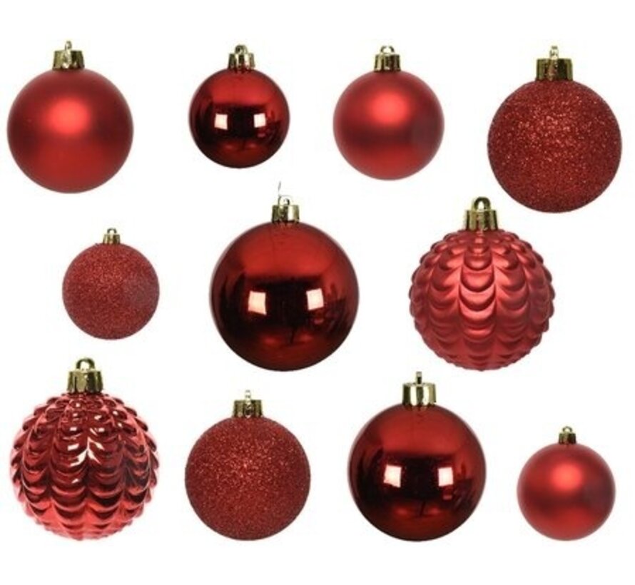 Set de boules de Noël Decoris 100pcs plastique rouge