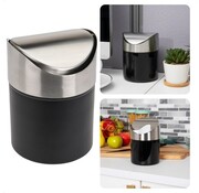 Cheqo Cheqo® Black Small Waste Bin - Poubelle - acier inoxydable -Ø11,5cm x h16cm - 1L - Poubelle de comptoir - Gain de place - Table, bureau, comptoir