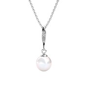 Yolora Collier pour femme Yolora avec pendentif en perle Kalpa Camaka et cristal - couleur argent - plaqué or blanc 18K - emballage cadeau