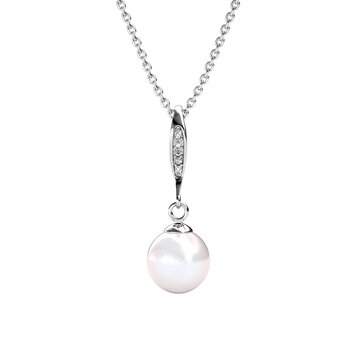 Yolora Collier pour femme Yolora avec pendentif en perle Kalpa Camaka et cristal - couleur argent - plaqué or blanc 18K - emballage cadeau