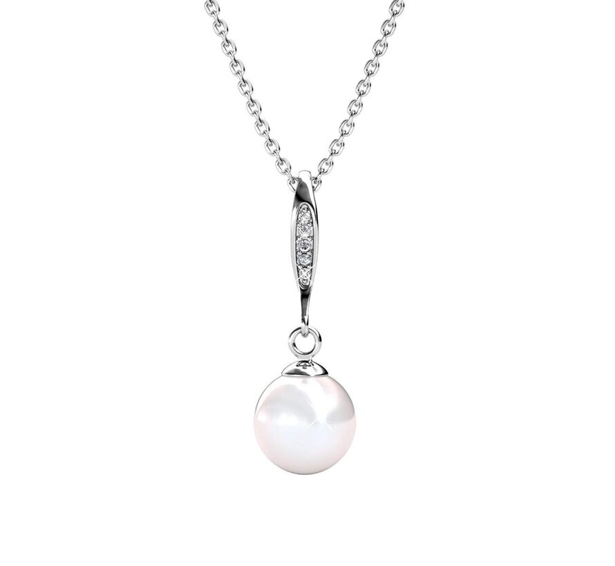 Collier pour femme Yolora avec pendentif en perle Kalpa Camaka et cristal - couleur argent - plaqué or blanc 18K - emballage cadeau