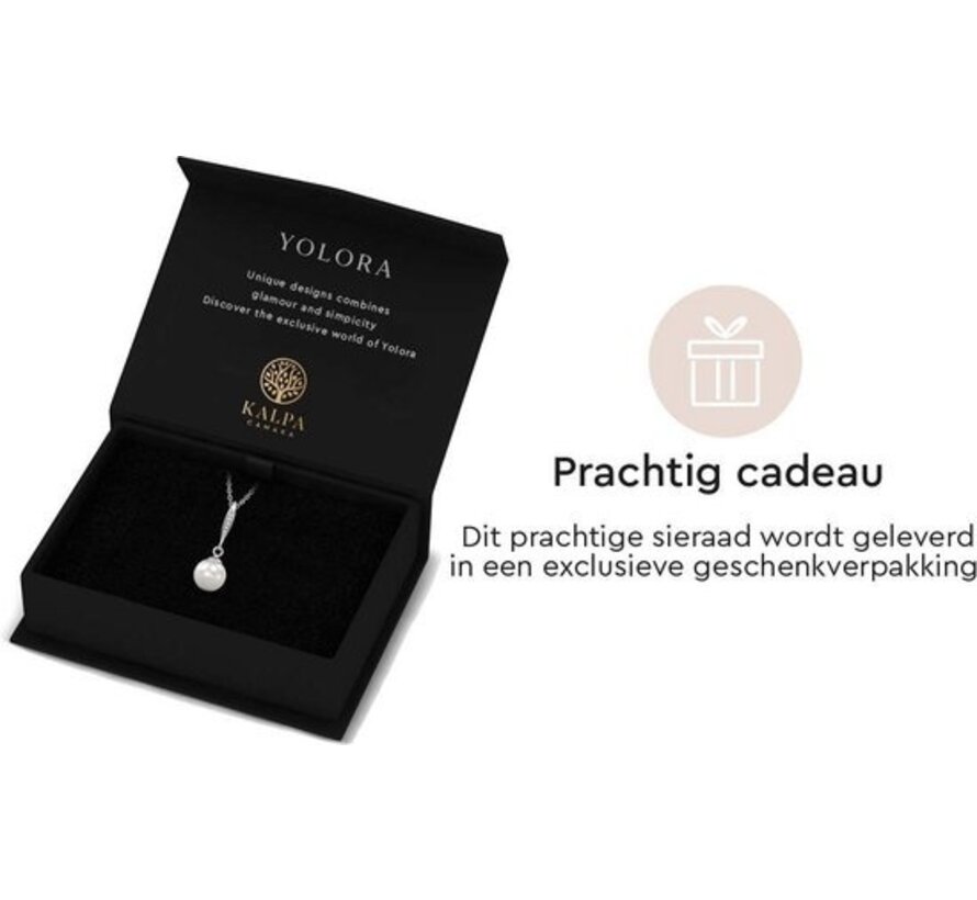 Collier pour femme Yolora avec pendentif en perle Kalpa Camaka et cristal - couleur argent - plaqué or blanc 18K - emballage cadeau