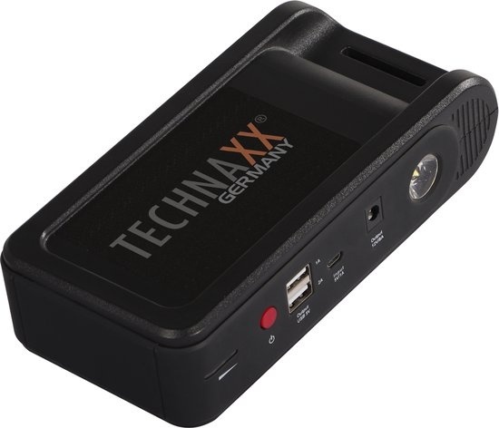 Technaxx TX-218 - Jumpstarter et Powerbank multifonctions - Batterie 12000mAh - 2x sortie USB-A - Lumière LED - Noir