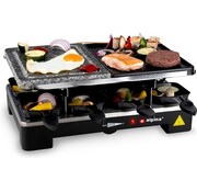 Alpina Grill de table électrique - Alpina - Set gourmet plancha et gril en pierre - 8 poêles - 8 spatules -  Raclette pour 8 personnes avec 2 niveaux - Revêtement antiadhésif - 3-en-1 poêles, plaque à pâtisserie et grill en pierre -1200-1400 watts - Thermostat