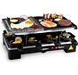 Grill de table électrique - Alpina - Set gourmet plancha et gril en pierre - 8 poêles - 8 spatules -  Raclette pour 8 personnes avec 2 niveaux - Revêtement antiadhésif - 3-en-1 poêles, plaque à pâtisserie et grill en pierre -1200-1400 watts - Thermostat