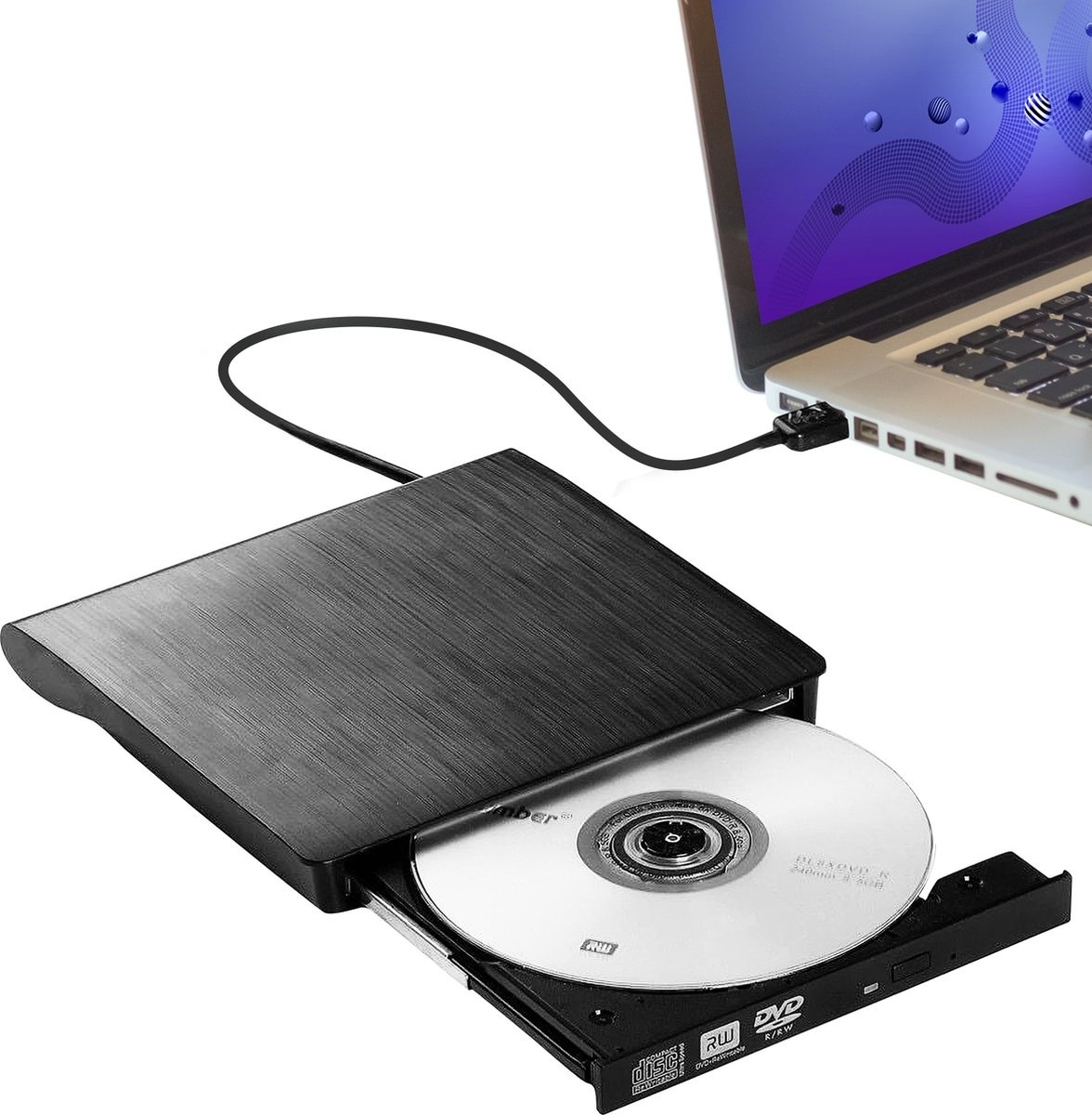 PuroTech® Graveur DVD/CD externe -Lecteur DVD externe Connexion USB 3.0 - Plug & Play - Ordinateur portable - Windows, MacOS & Linux