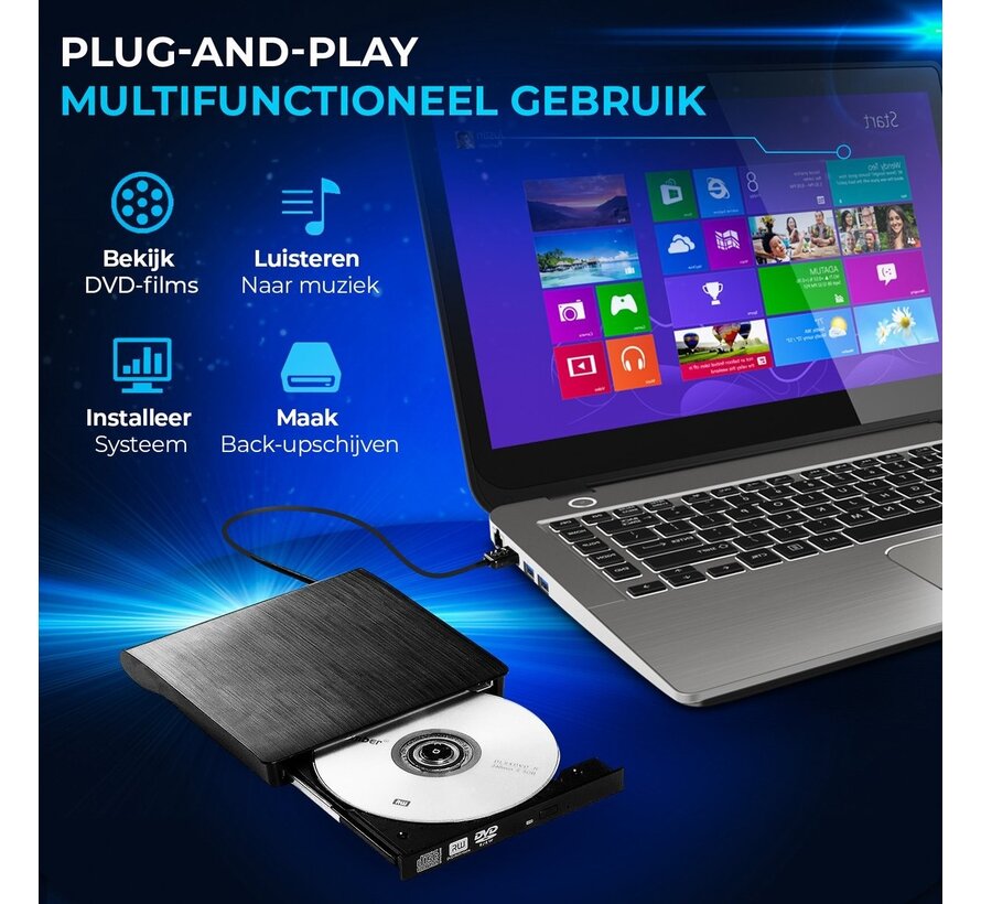 PuroTech® Lecteur DVD/CD externe - Graveur - Connexion USB 3.0 - Plug & Play - Ordinateur portable - Windows, MacOS & Linux