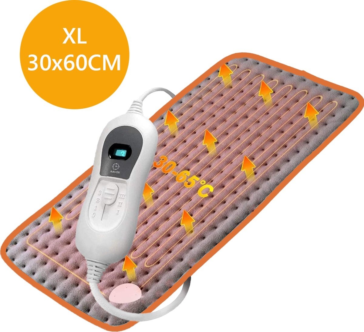 Lifeproducts Oreiller électrique chauffant XL pour le dos, la nuque, les épaules et l'abdomen - Oreiller électrique avec chaleur réglable - Lavable - Couverture chauffante - 100W - Gris - 30x60CM