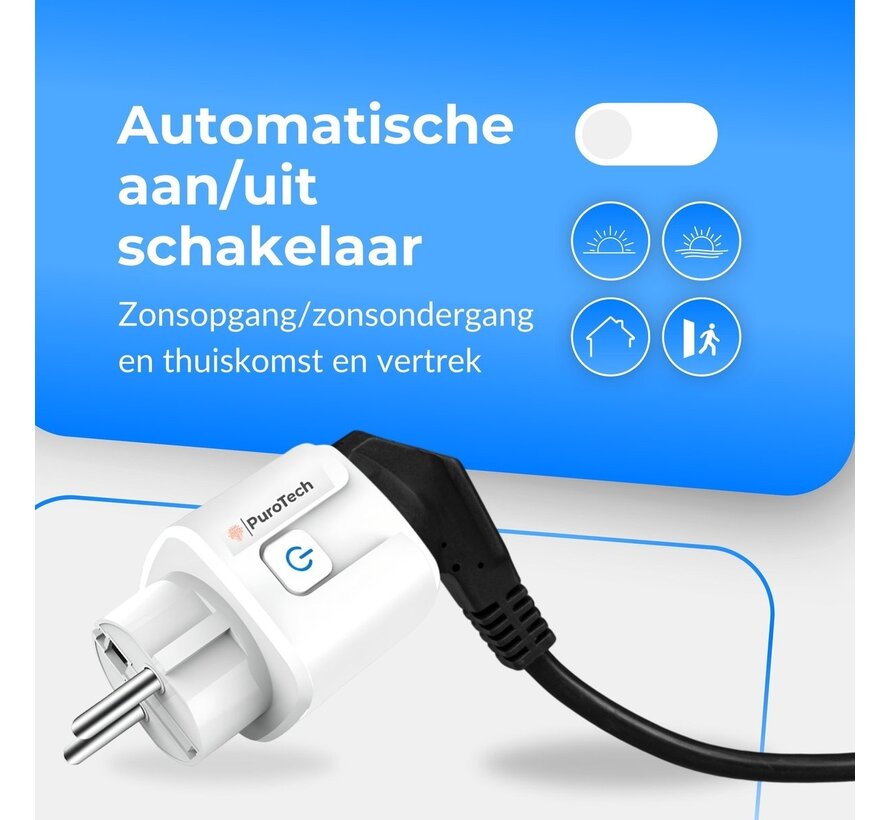 PuroTech Smart Plug - Timer & Energy Meter - Smart Plug - Convient à Alexa / Google Home - Compteur de consommation - Coûts énergétiques