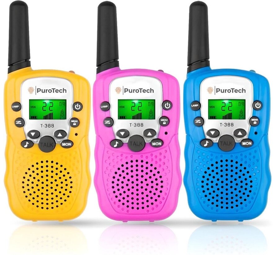 Talkie Walkie 3-PACK - PuroTech - 3KM de portée - Pour enfants et adultes - Talkie Walkie - 22 canaux - Longue portée