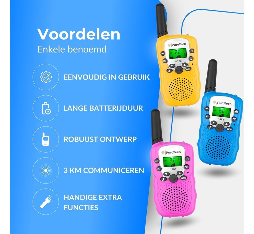 Talkie Walkie 3-PACK - PuroTech - 3KM de portée - Pour enfants et adultes - Talkie Walkie - 22 canaux - Longue portée