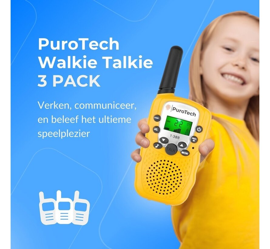 Talkie Walkie 3-PACK - PuroTech - 3KM de portée - Pour enfants et adultes - Talkie Walkie - 22 canaux - Longue portée