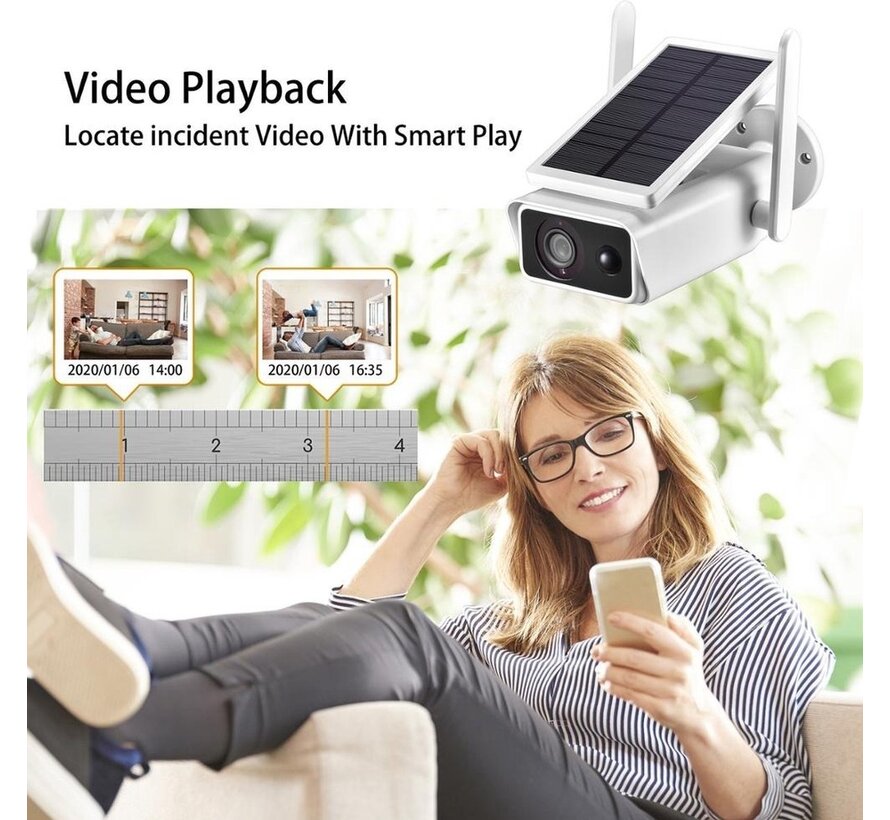 PuroTech - Caméra de sécurité IP - Caméra extérieure avec panneau solaire - alimentée par énergie solaire - sans fil - Wifi Smart Étanche IP66 - 1080P HD - Vision nocturne - Avec enregistreur