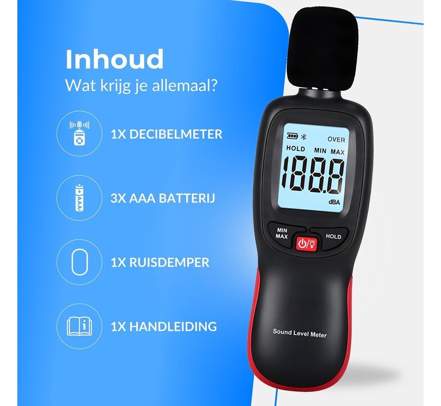 PuroTech Noise Meter - Décibelmètre numérique - Ecran LCD - Bruit - 30 dB à 130 dB - Mesure professionnelle du bruit - Isolation phonique - Piles incluses