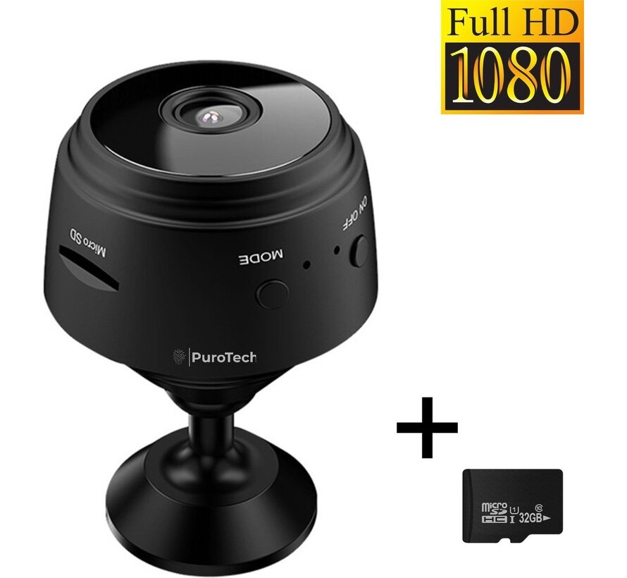 PuroTech - Smart Spy Camera 300mAh - Hidden Camera - Mini Camera - Spy Cam - WiFi 1080 HD - Incl. 32GB SD Card - Security Camera