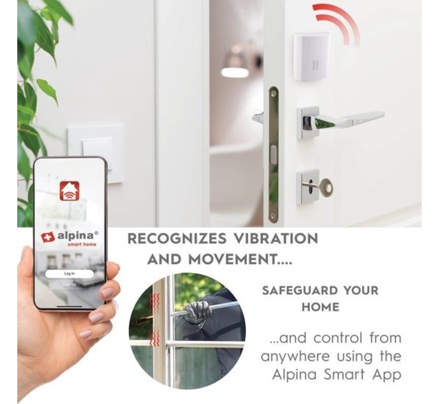 alpina Smart Home - Capteur de vibrations - 3V - Compteur de vibrations - Alarme bris de glace - App Control - Zigbee Gateway