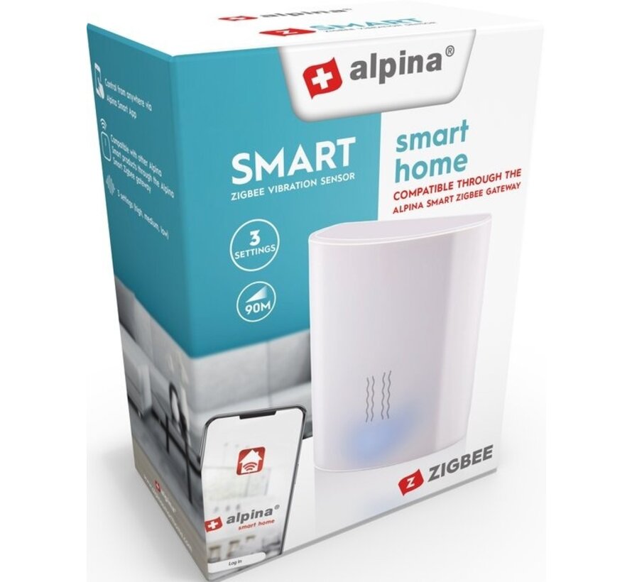 alpina Smart Home - Capteur de vibrations - 3V - Compteur de vibrations - Alarme bris de glace - App Control - Zigbee Gateway