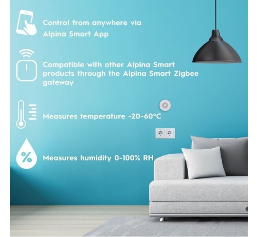 alpina Smart Home - Compteur de climat et d'humidité intelligent - Thermomètre d'intérieur - Hygromètre - Zigbee - alpina Smart Home App