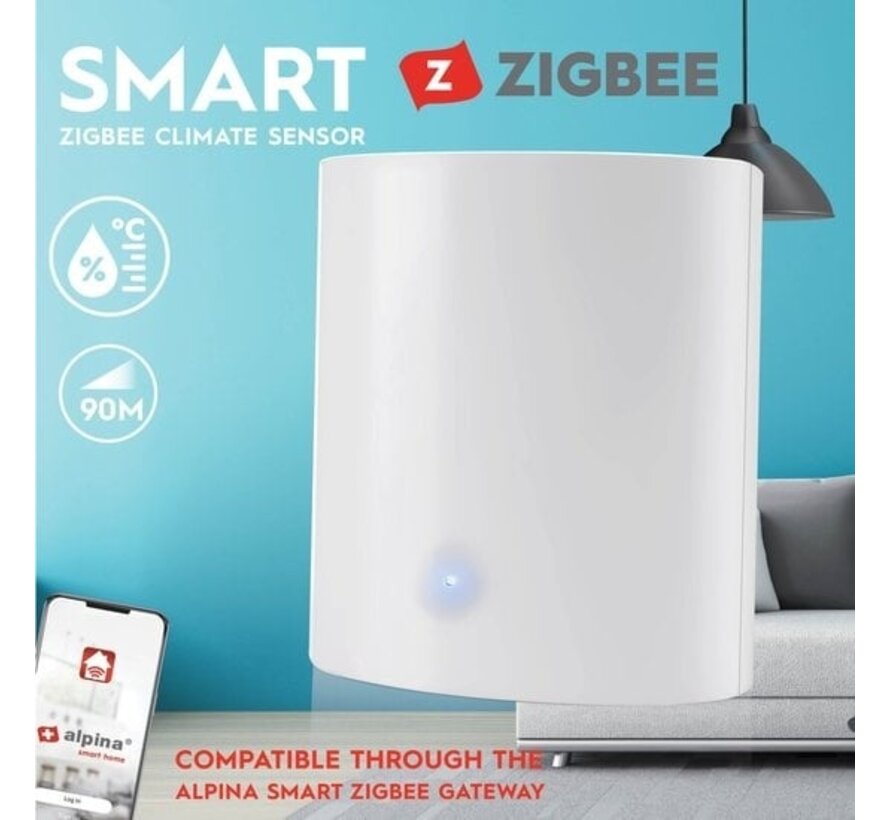 alpina Smart Home - Compteur de climat et d'humidité intelligent - Thermomètre d'intérieur - Hygromètre - Zigbee - alpina Smart Home App