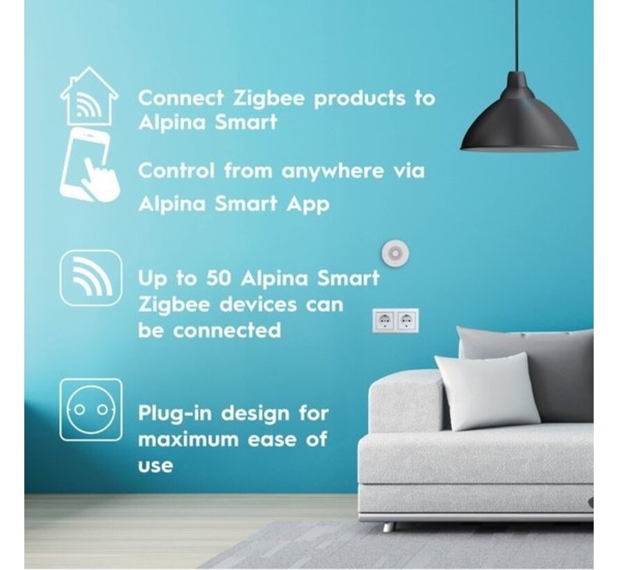 alpina Smart Home - Passerelle Zigbee intelligente - 230V - Connectez jusqu'à 50 appareils intelligents - Système plug-in - Efficacité énergétique