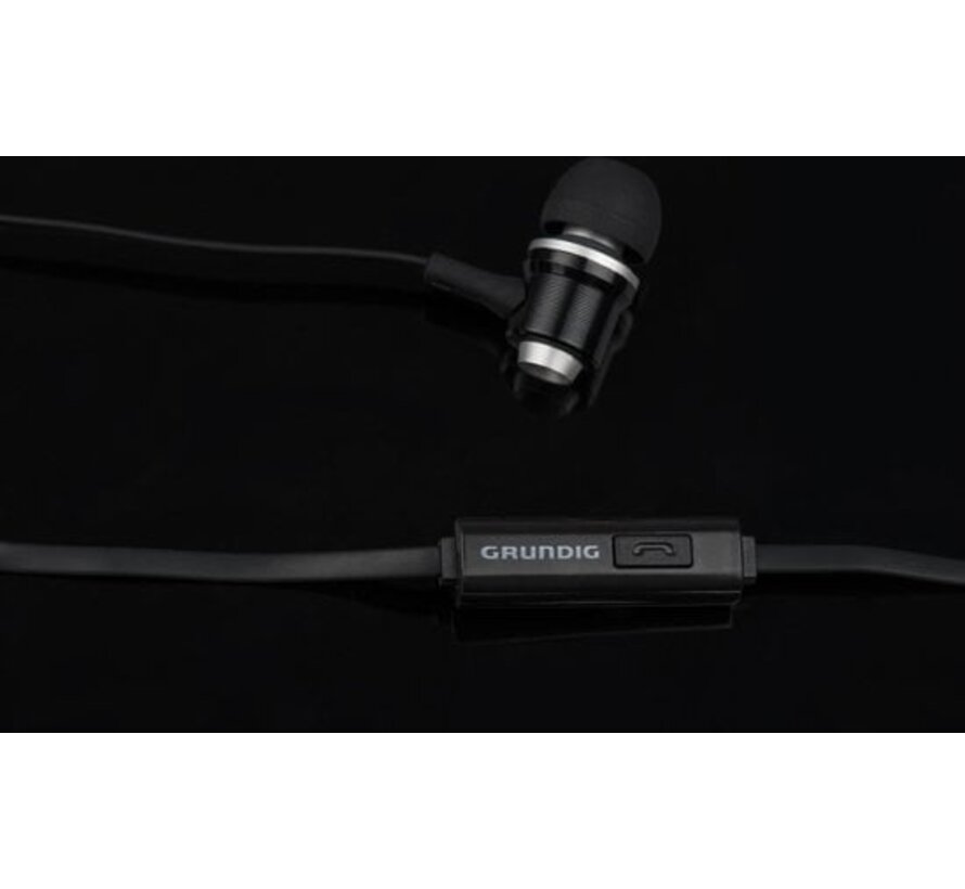 Grundig Earplugs Metal Pro - Microphone - Câble plat - Etui - Noir