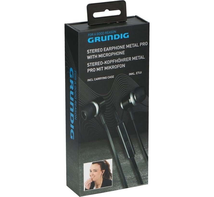 Grundig Earplugs Metal Pro - Microphone - Câble plat - Etui - Noir