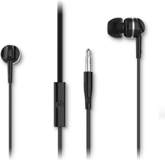 Motorola Earbuds with Wire 105 - Earbuds with Microphone - In-Ear Earbuds - Incl. 6 Silicone Earplugs in S, M and L - In-Line Microphone - Crystal Clear Sound - Black