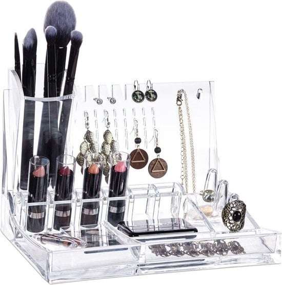 relaxdays organiseur de maquillage - porte-cosmétique acrylique - rangement cosmétique - porte-bijoux transparent