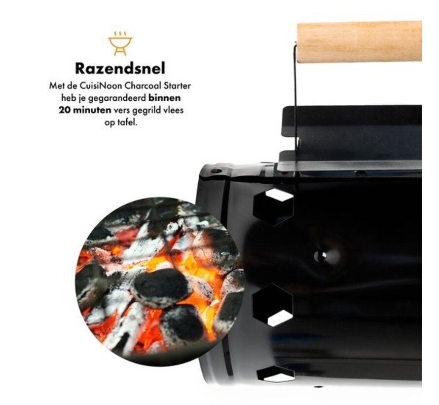 CuisiNoon® BBQ Starter - Briquettes starter - BBQ charcoal starter - BBQ accessories - In 20 min food