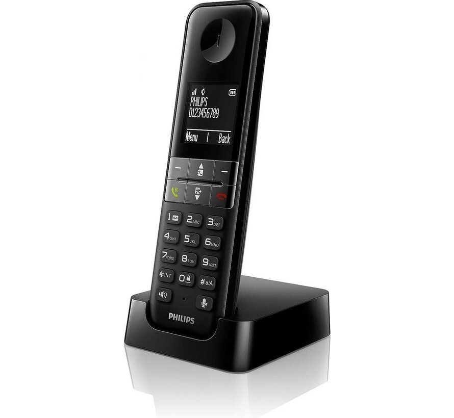 Philips D4701B Téléphone DECT sans fil - Ecran 4,6 cm - Plug-and-Play - Design optimisé - Noir