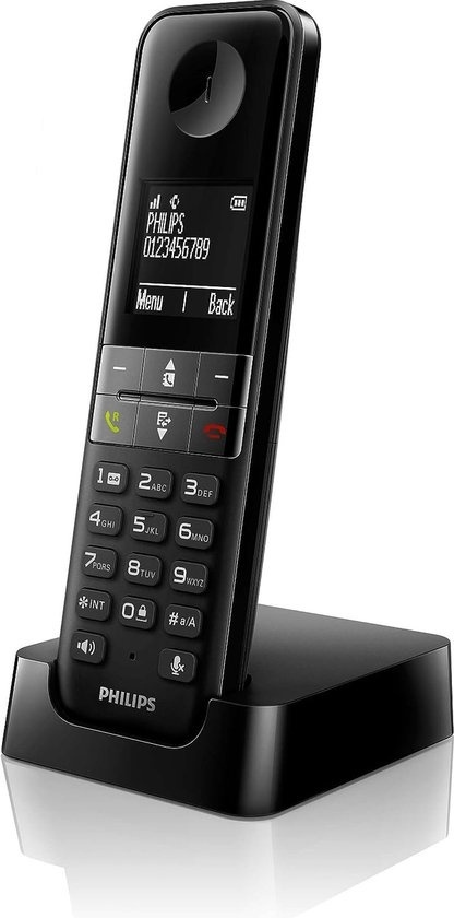 Philips D4701B Téléphone DECT sans fil - Ecran 4,6 cm - Plug-and-Play - Design optimisé - Noir